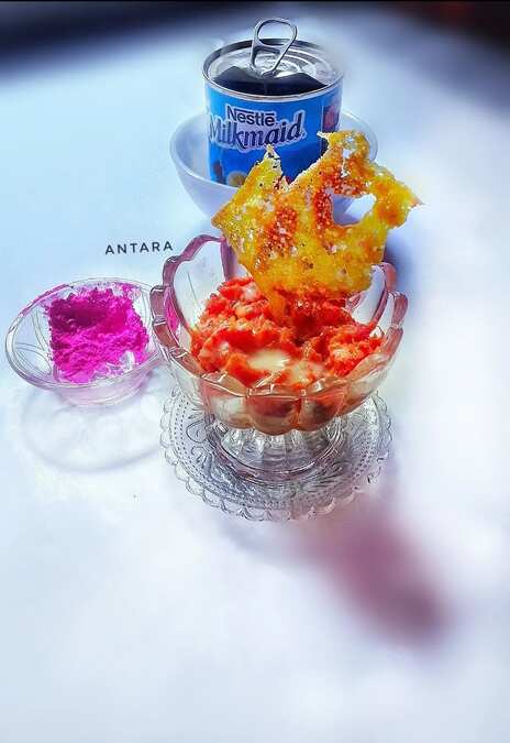 Carrot Halwa With Coral Tuile  #Foodocean #WomensDay_Special_MomsMagic. (Moms favorite recipe)