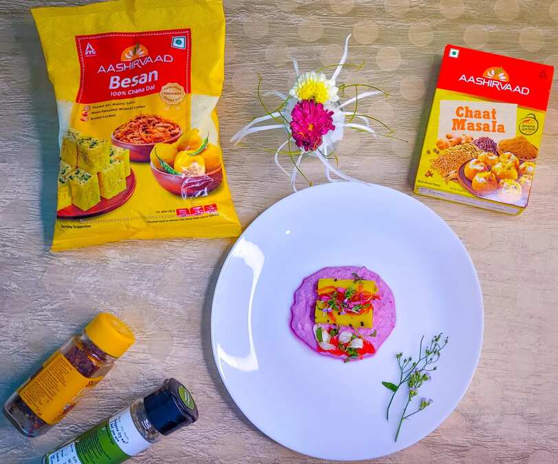 Coconut-Stuffed Khandvi with Pink Coconut-Curd Chutney