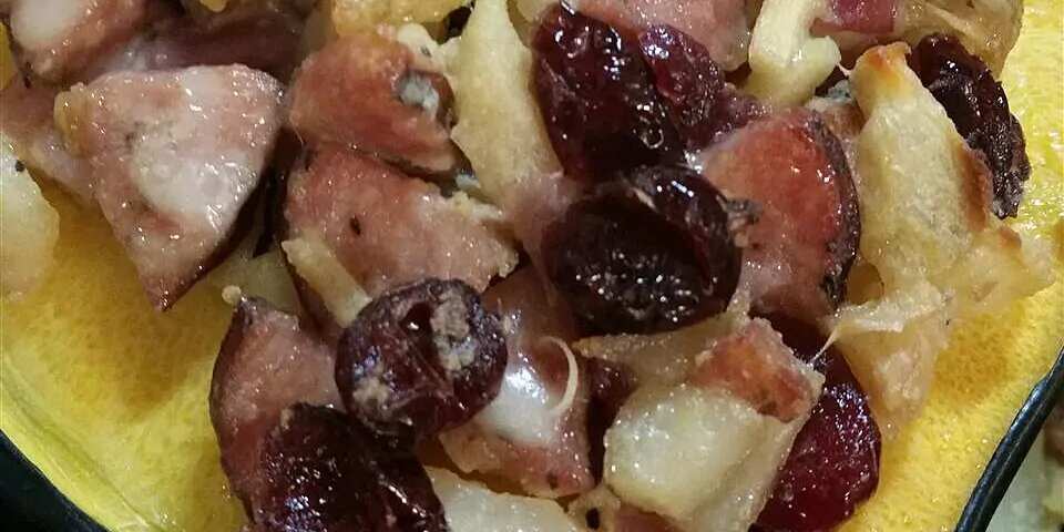 Acorn Squash Stuffed With Apple, Cranberry, And Sausage