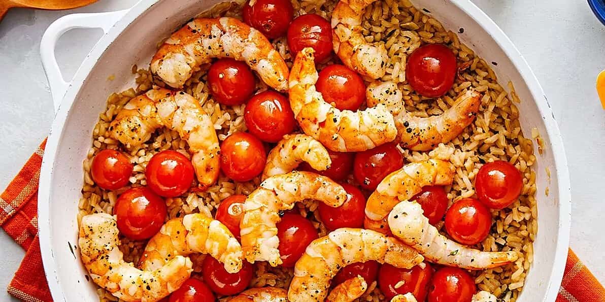 How to make Garlic Shrimp &amp; Rice With Blistered Cherry Tomatoes Recipe
