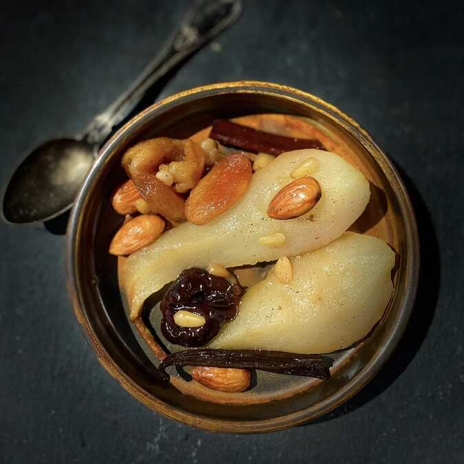 Pears And Dried Fruits In A Tagine