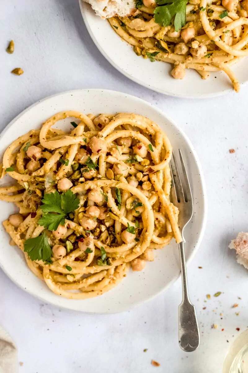 How to make Brown Butter Pistachio Pesto Pasta With Chickpeas Recipe