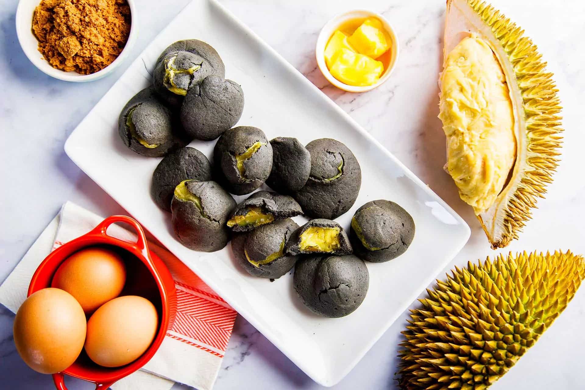 How to make Charcoal & Durian Mochi Cookies Recipe