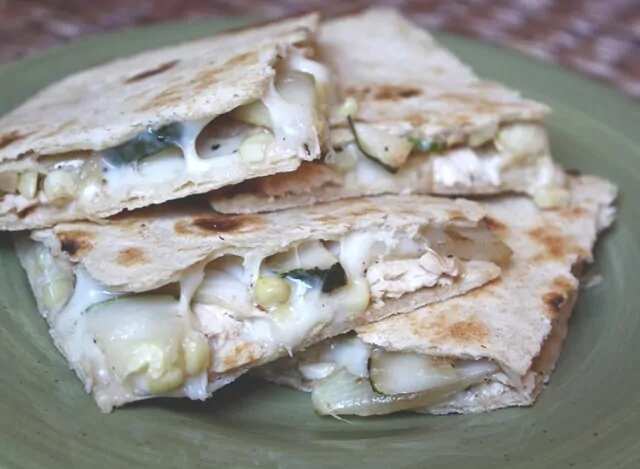 Chicken, Onion, Zucchini And Corn Quesadillas