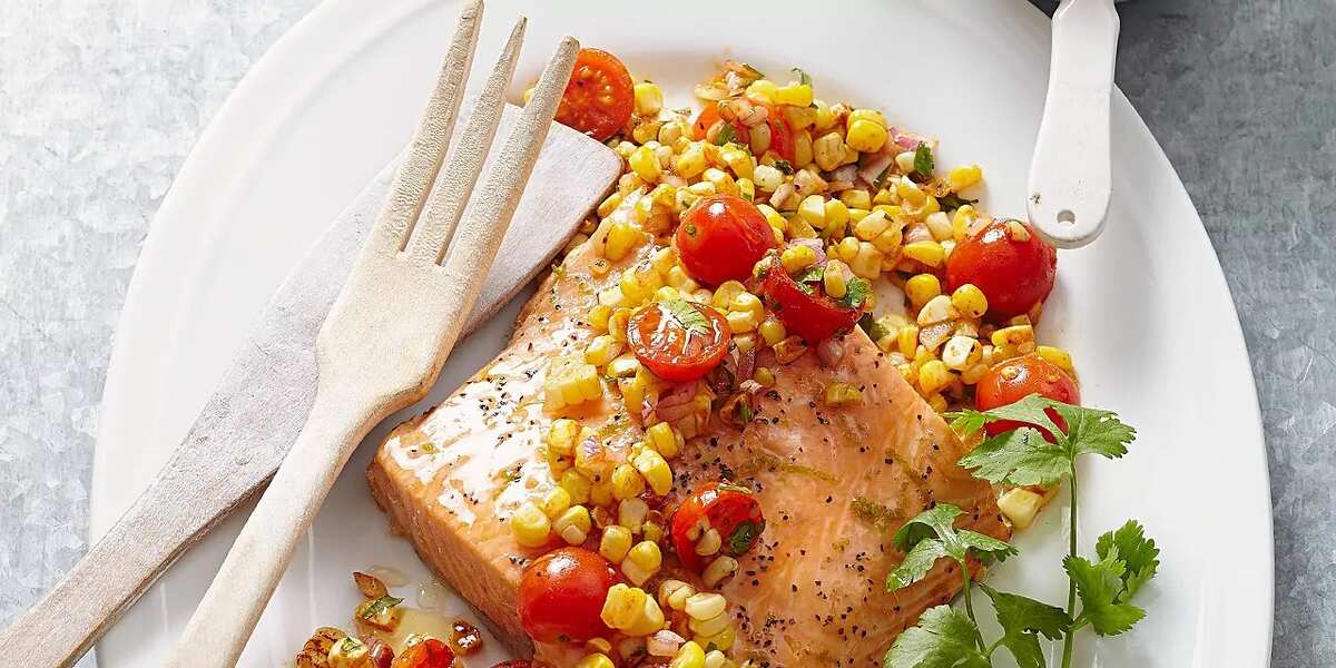 Roasted Salmon With Tomatoes And Corn