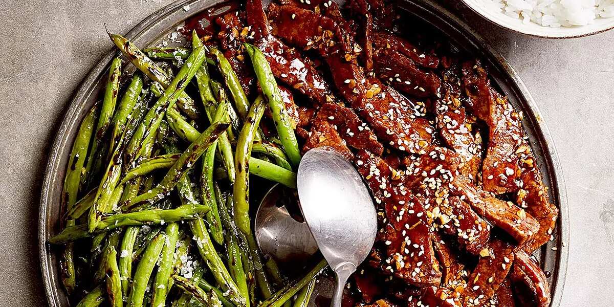 Soy-Glazed Flank Steak With Blistered Green Beans