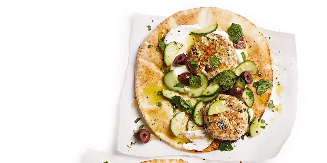 How to make Spiced Turkey Pitas With Cucumber, Olives &amp; Mint Recipe