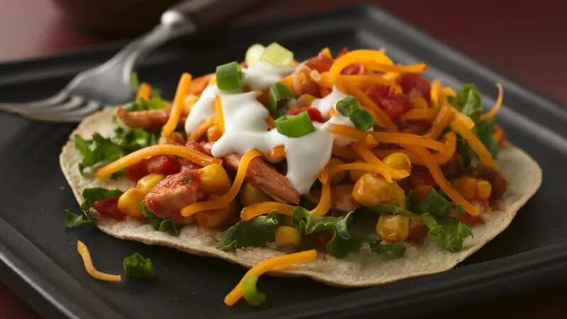 Shredded Chicken And Corn Tostadas