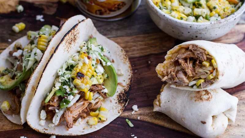 Enchilada Pork Tacos With Sweet-Corn Slaw