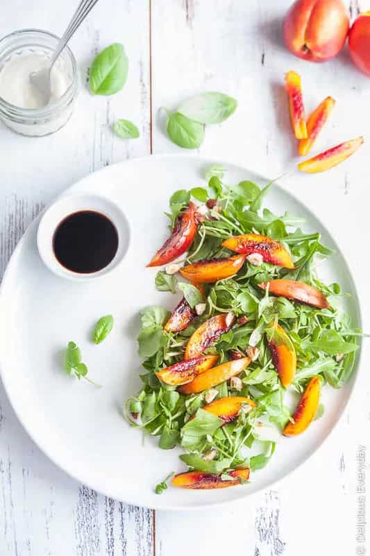 How to make Grilled Nectarine Salad With Basil And Balsamic Syrup Recipe