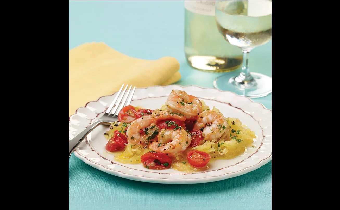 How to make Spaghetti Squash Pasta With Shrimp Tomatoes And Basil Recipe