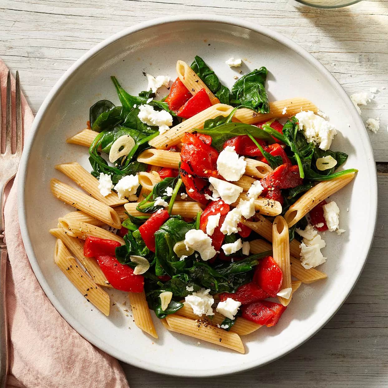 How to make Roasted Red Pepper Spinach & Feta Penne Pasta Recipe