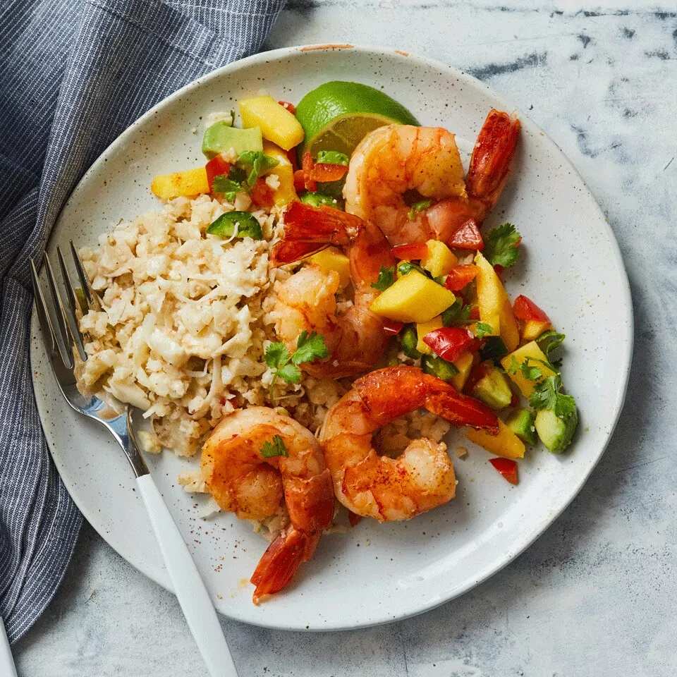 How to make Sauteed Shrimp With Mango Salsa & Coconut Cauliflower Rice Recipe