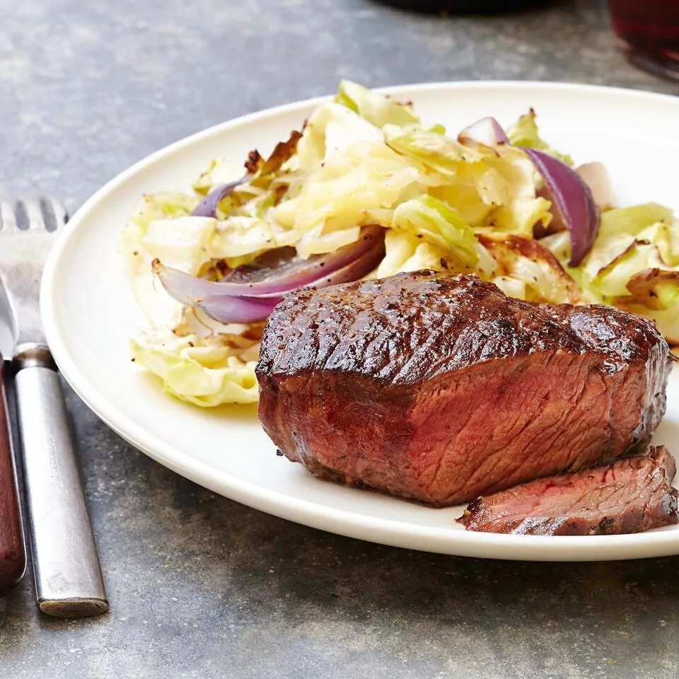 How to make Steak With Cheddar Roasted Cabbage Recipe