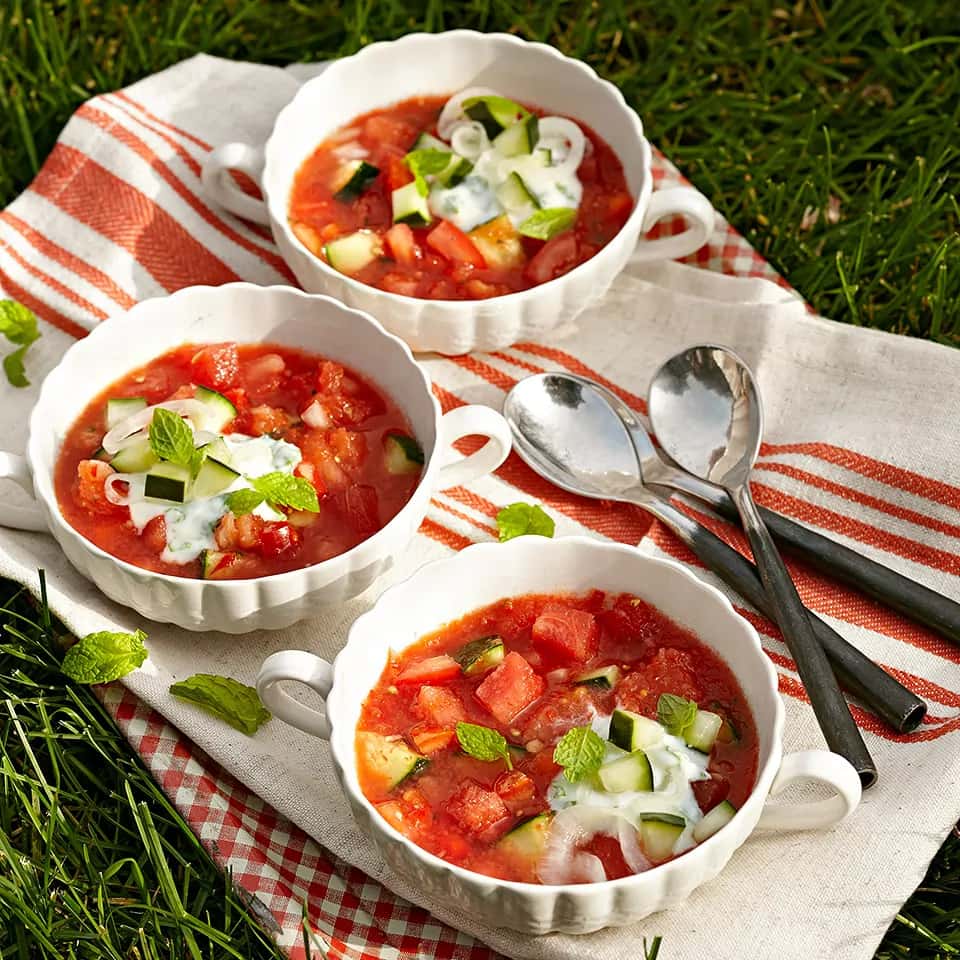 How to make Summer Fresh Gazpacho With Cucumber Topping Recipe