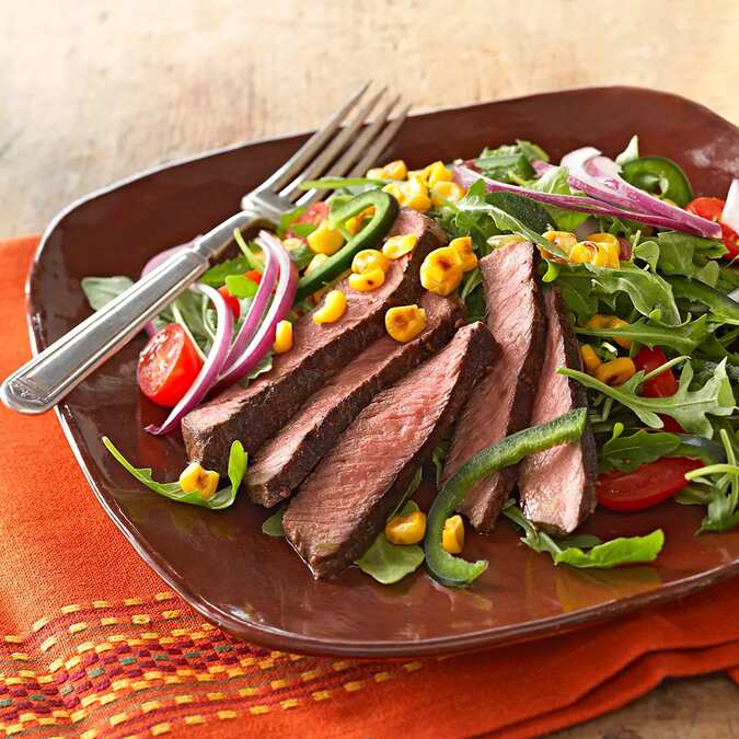 Sweet-Spiced Sirloin On Arugula With Skillet Corn
