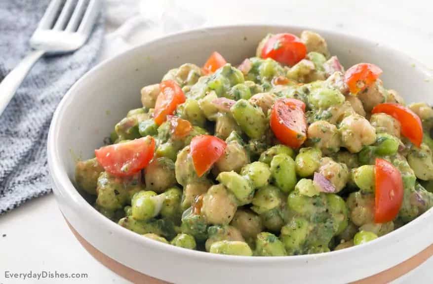 How to make Edamame Chickpea Salad With Avocado Dressing Recipe