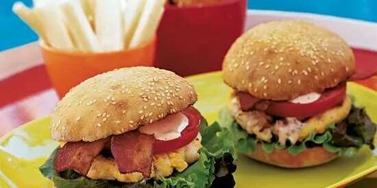 Scallop And Corn Bacon Burgers With Spicy Mayo
