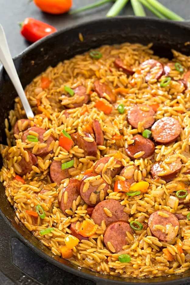 How to make Sausage And Creamy Cajun Orzo Skillet Recipe