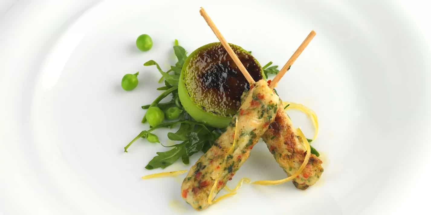 How to make Prawn Kebab With Pea Brulee Recipe