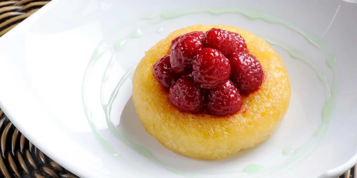 Savarin, Mint Syrup & Raspberries