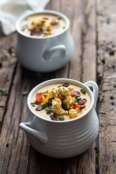 Cheddar Ale Soup With Chili Cheese Popcorn.