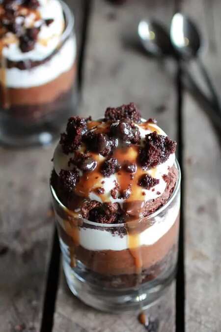 Chocolate Lovers Triple Layer Coffee Caramel Chocolate Mousse Cakes 