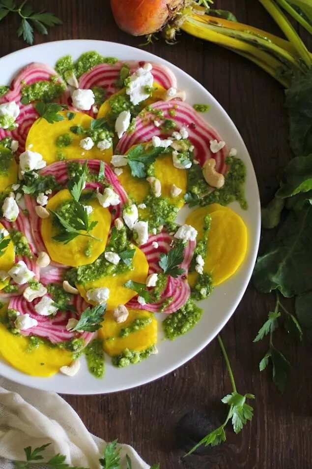 How to make Chioggia Beet Salad With Parsley Pesto And Goat Cheese Recipe