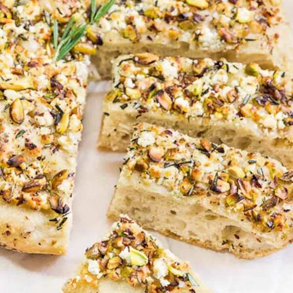 How to make Noknead Goat Cheese Focaccia With Pistachios Recipe