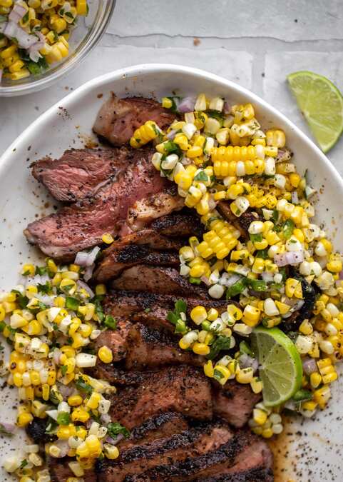 Coffee Crusted Strip Steak With Herbed Corn Salsa