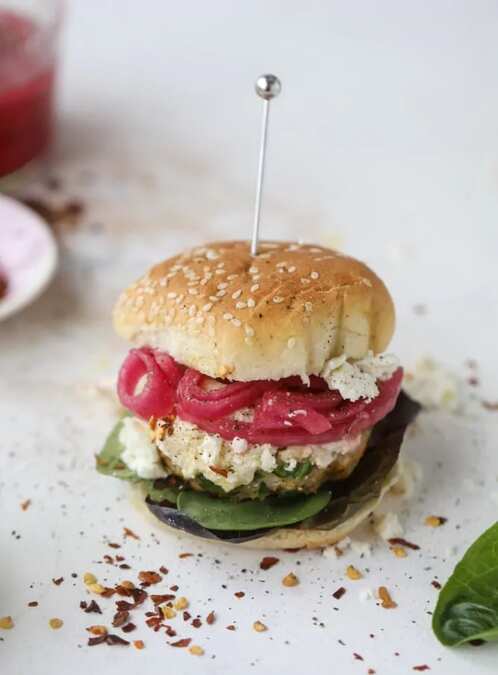 Mediterranean Turkey Burgers With Artichoke Feta Spread