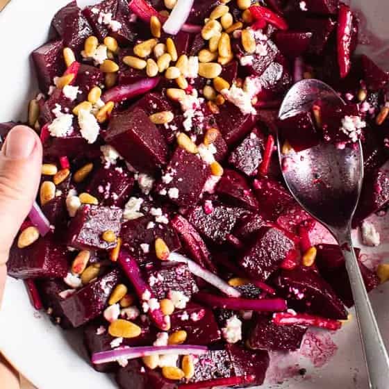 Beets With Goat Cheese And Pine Nuts