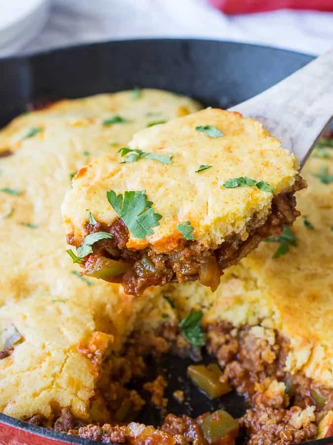 How to make One Skillet Sloppy Jo Cornbread Casserole Recipe