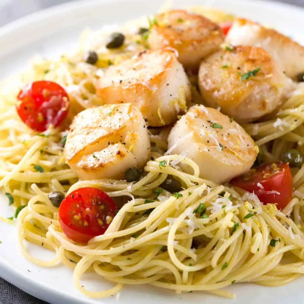 How to make Pan Seared Scallops With Lemon Caper Pasta Recipe