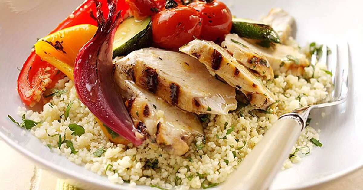 Barbecue Chicken With Coriander Couscous And Elderflower Roasted Vegetables