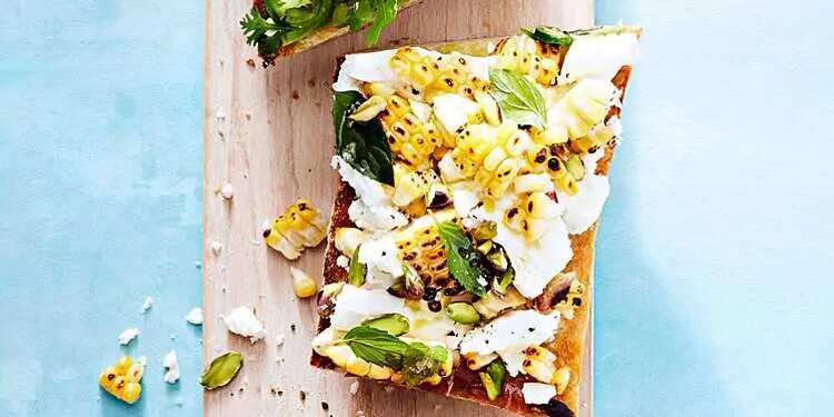 Corn Feta and Pistachio Tartine