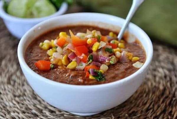 Fire Roasted Tomato and Black Bean Soup with Fresh Salsa