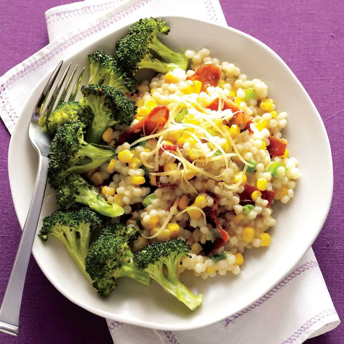 How to make Cheesy Pearl Couscous With Roasted Broccoli Recipe