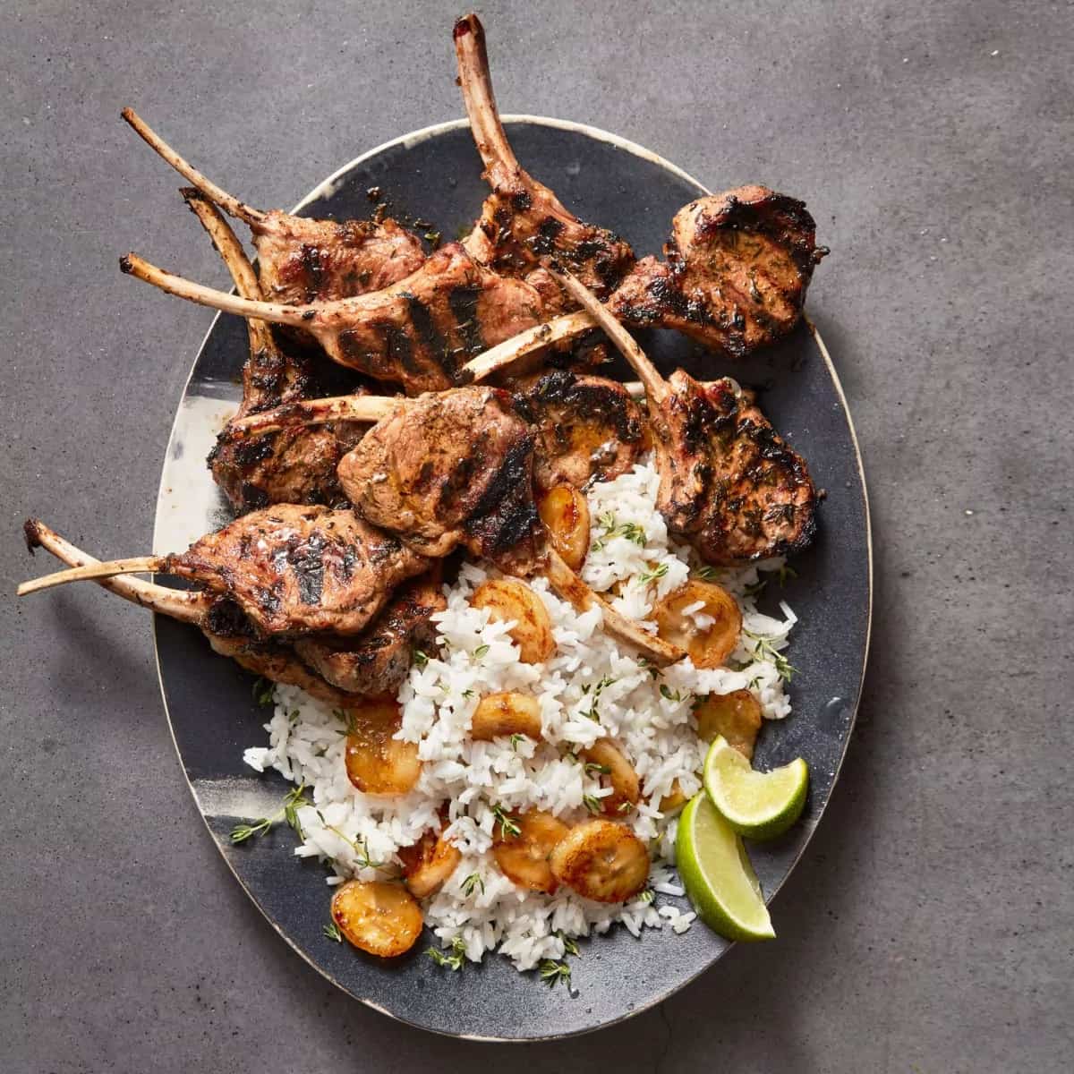 How to make Jerk Lamb Chops With Sweet & Salty Banana Rice Recipe