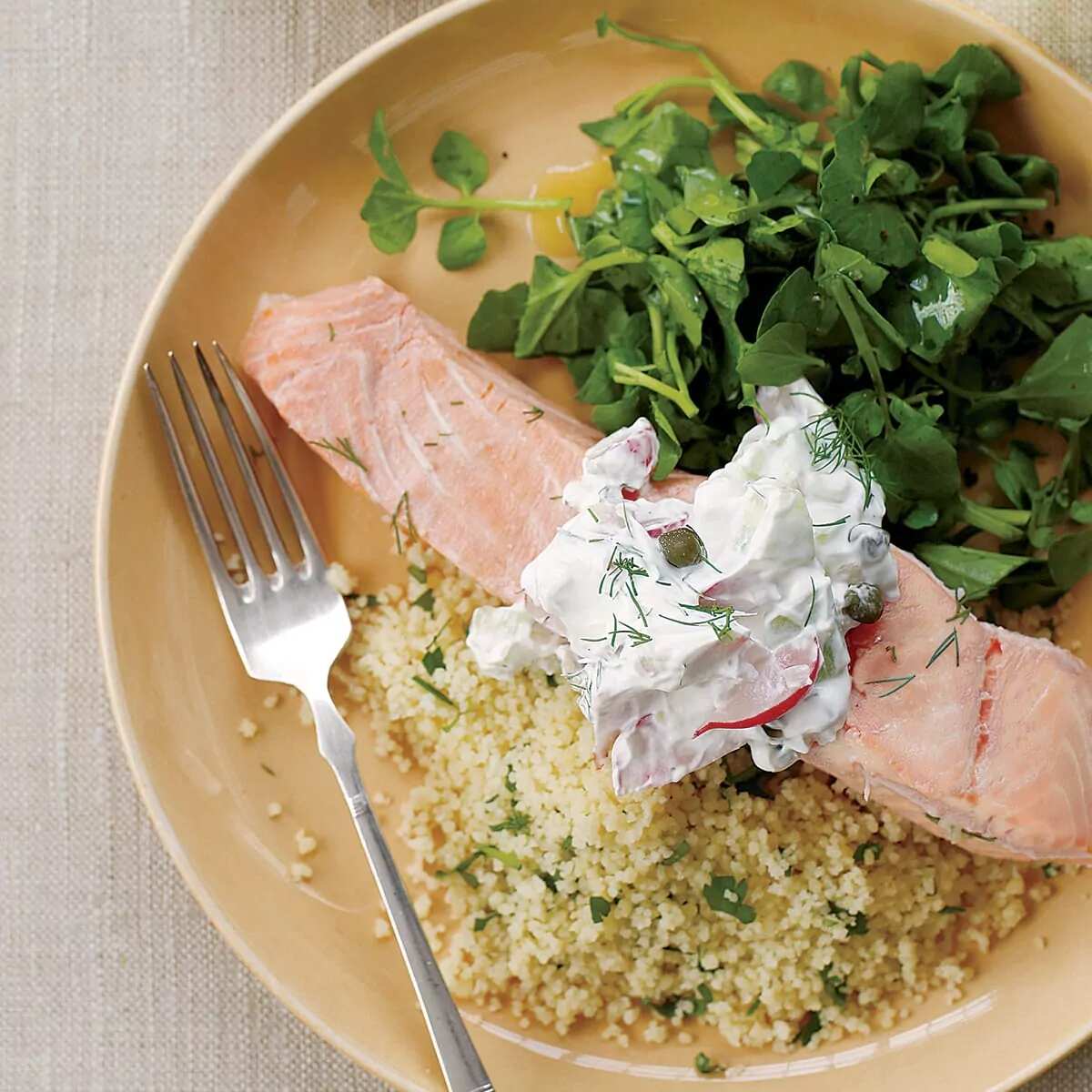 How to make Poached Salmon With Parsley Couscous Recipe