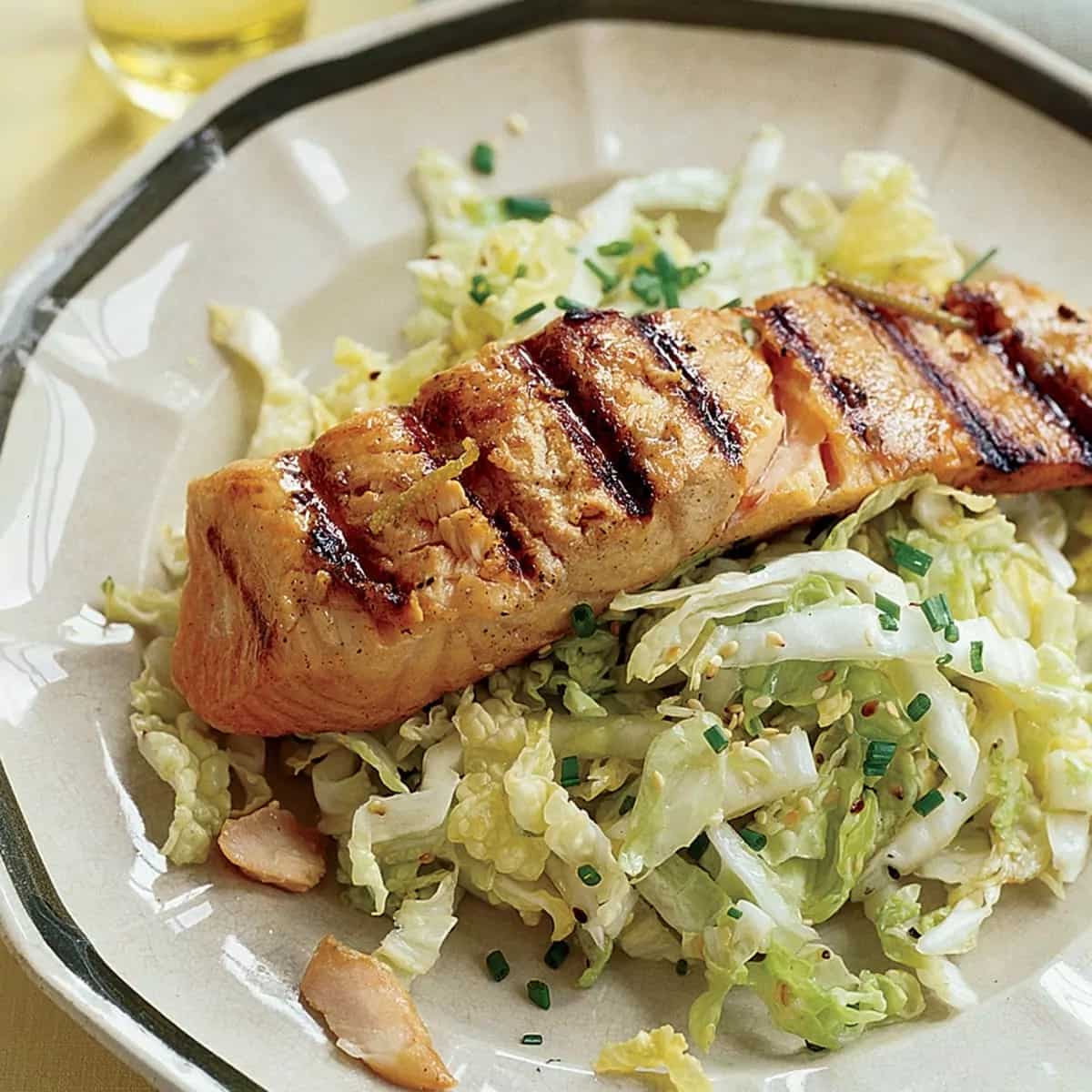 How to make Soy-ginger Grilled Salmon And Napa Sesame Slaw Recipe