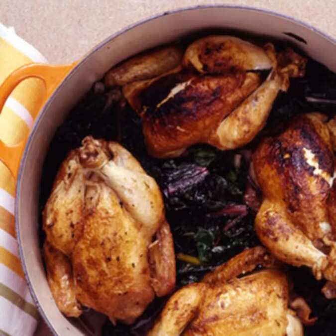 Stuffed Cornish Hens With Swiss Chard