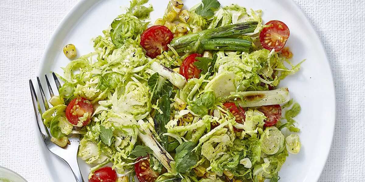 Brussels Sprouts Slaw With Charred Corn And Scallions