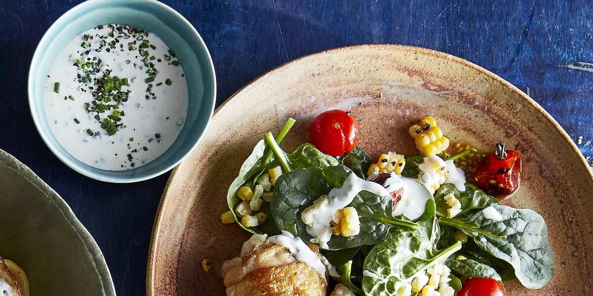 Chicken With Blistered Corn And Tomato Salad