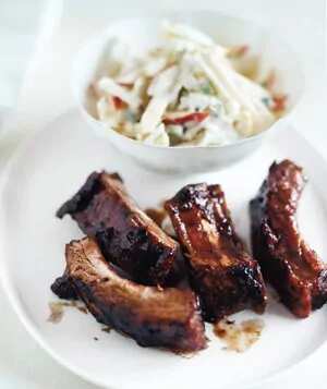 Glazed Pork Ribs With Horseradish Apple Slaw