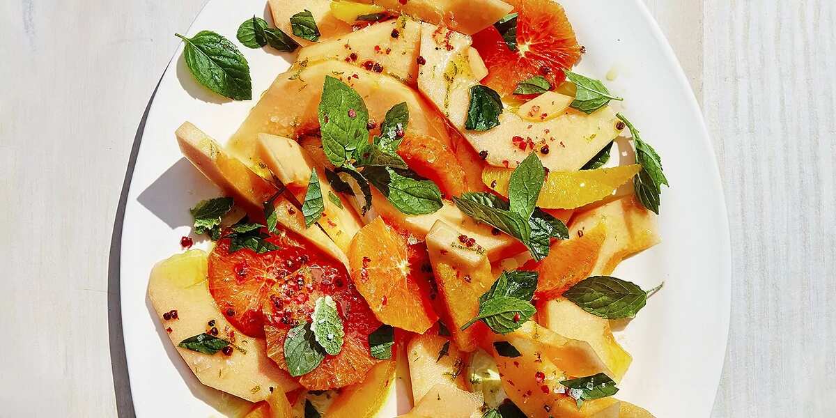 Melon With Citrus, Mint, And Pink Peppercorns