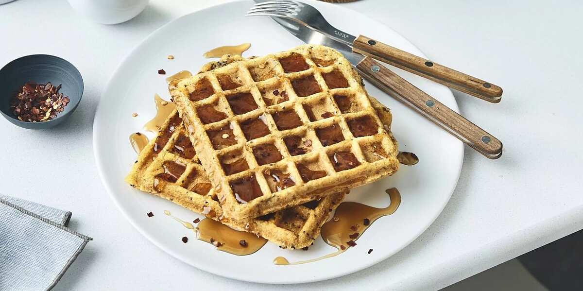 Savory Cornmeal-Chia Waffles With Spicy Maple Syrup