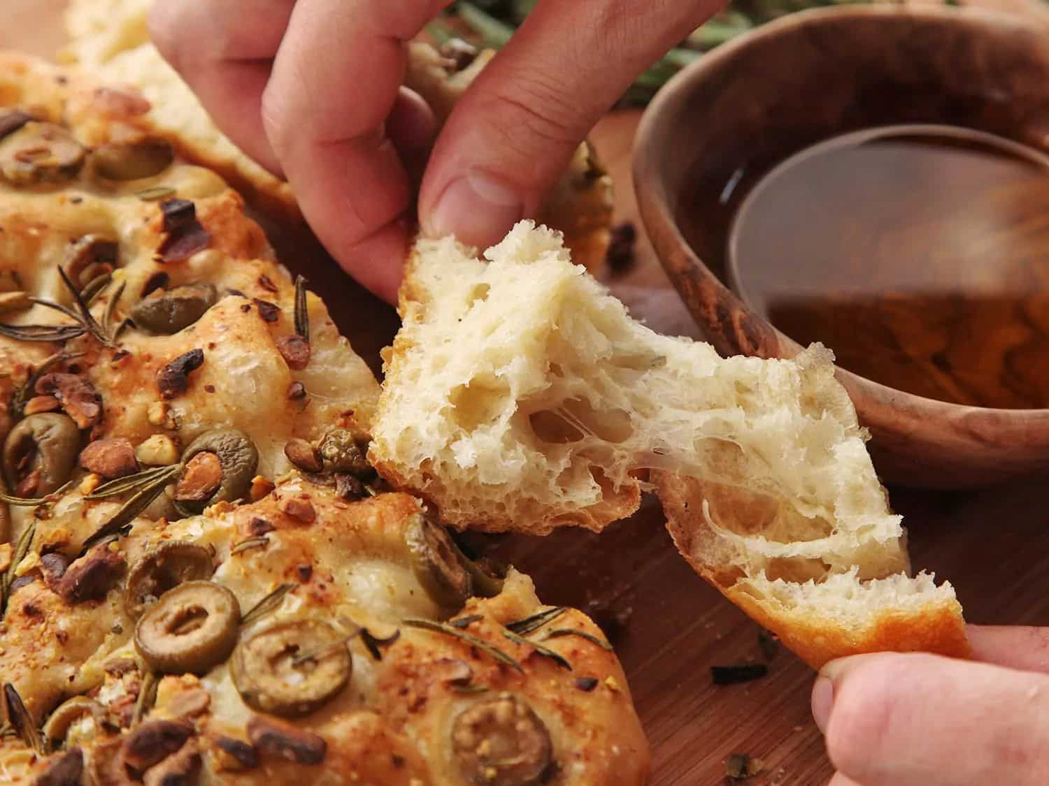How to make No-knead Olive-rosemary Focaccia With Pistachios Recipe