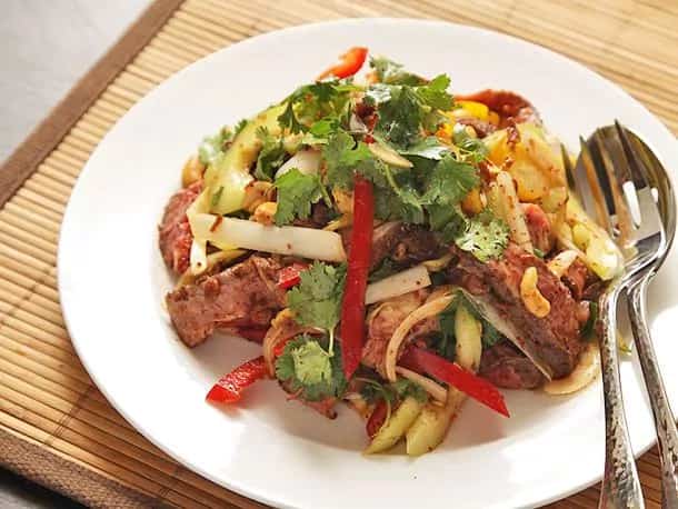 How to make Steak Salad With Cucumber, Peppers, And Spicy Fish Sauce Vinaigrette Recipe