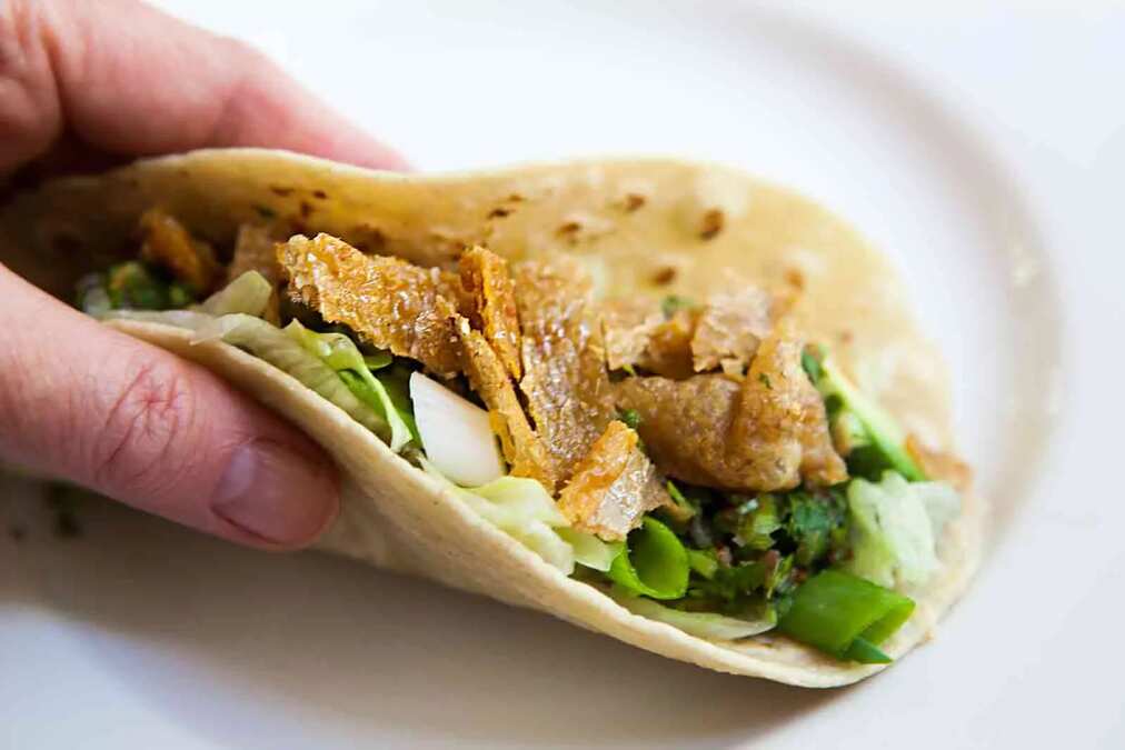 Crispy Chicken Skin Tacos With Habanero Salsa